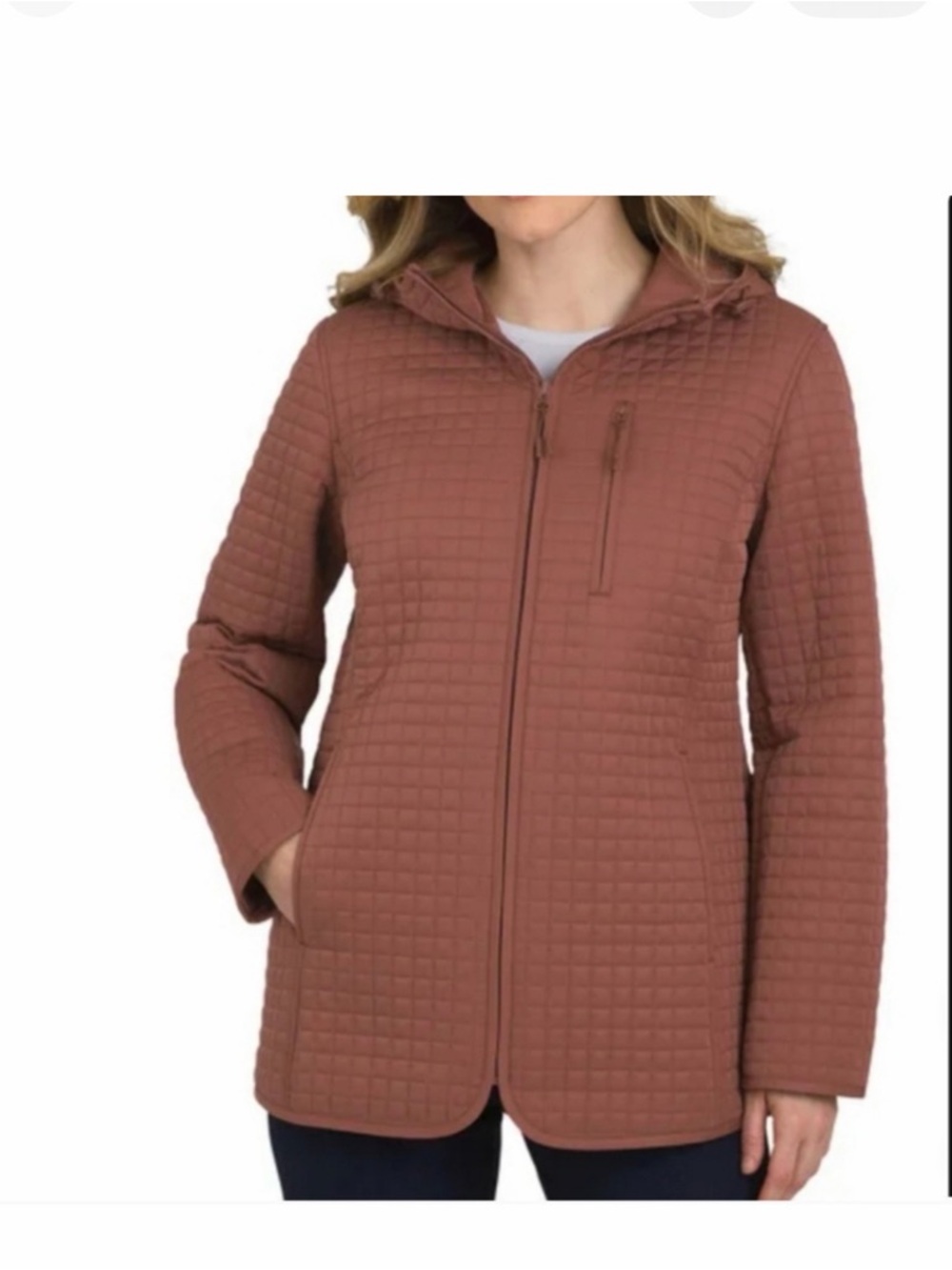 NWT Lands' End Quilted Hooded Puffer Jacket in Rust Brown